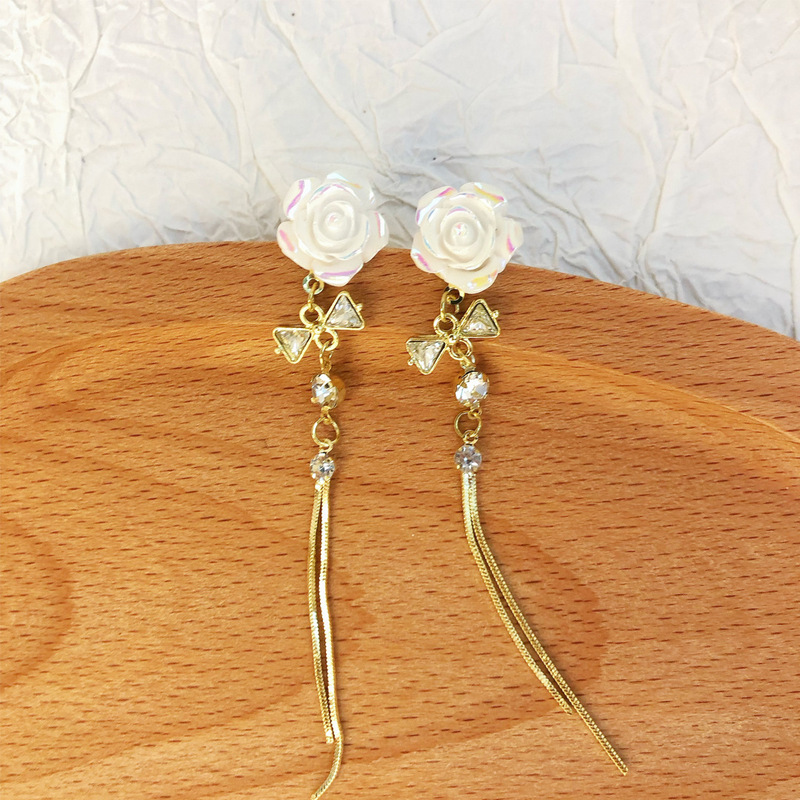 White Rose Drop Earrings